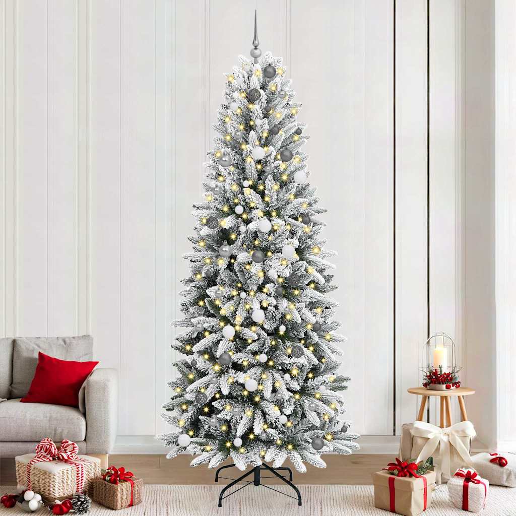 Kunstigjuletre med LED -stripelys Hvit 240cm PVC