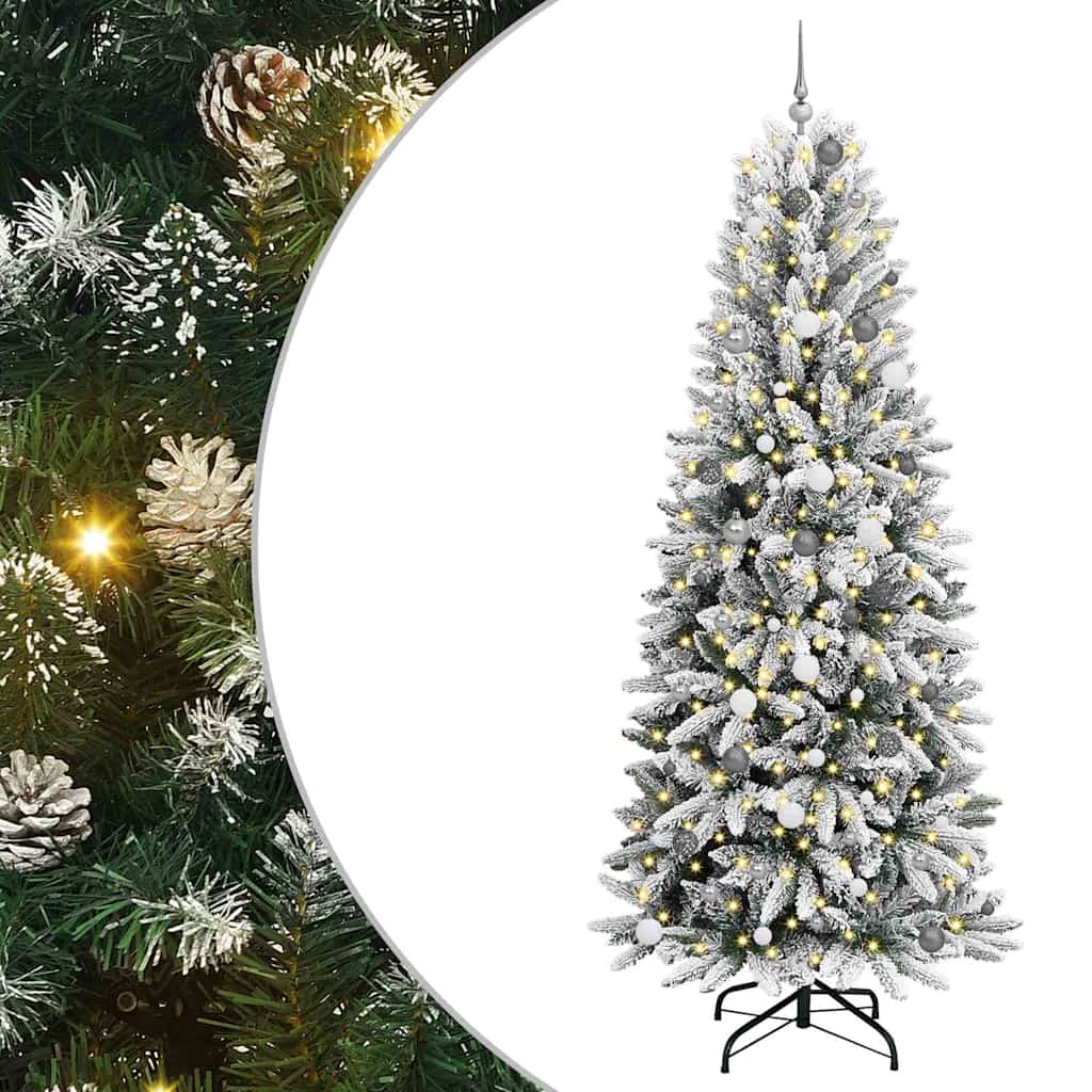 Kunstigjuletre med LED -stripelys Hvit 240cm PVC