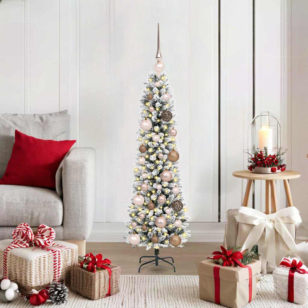 Kunstigjuletre med LED -stripelys Hvit 120cm PVC