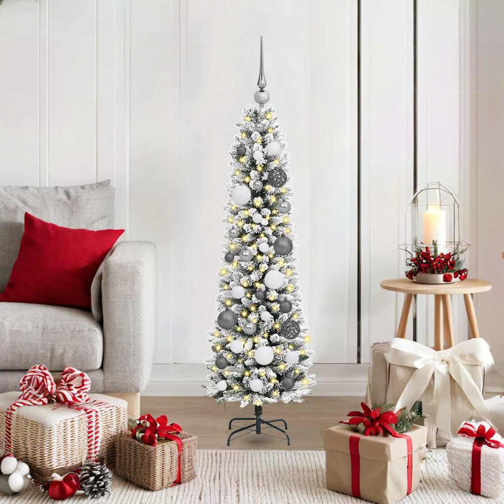 Kunstigjuletre med LED -stripelys Hvit 120cm PVC