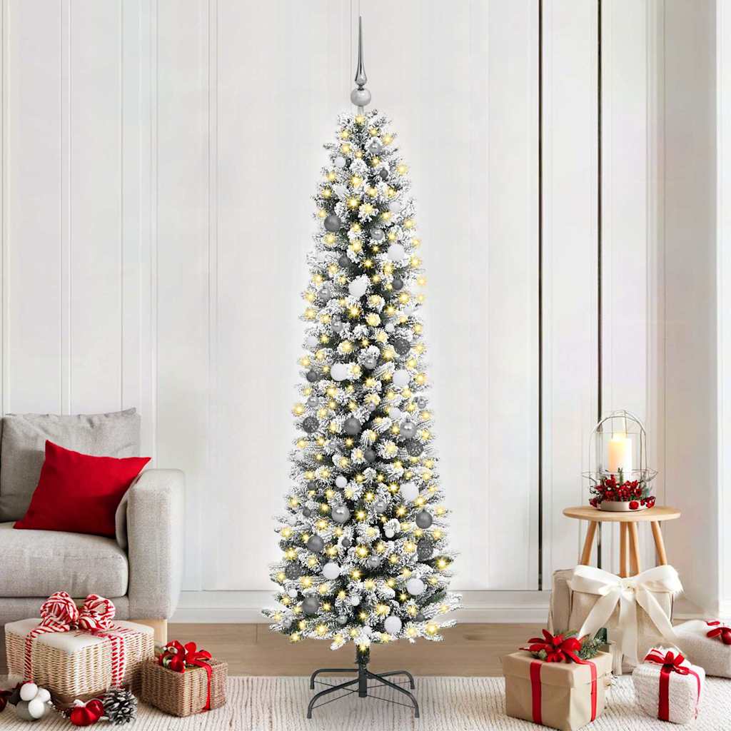 Kunstigjuletre med LED -stripelys Hvit 210cm PVC