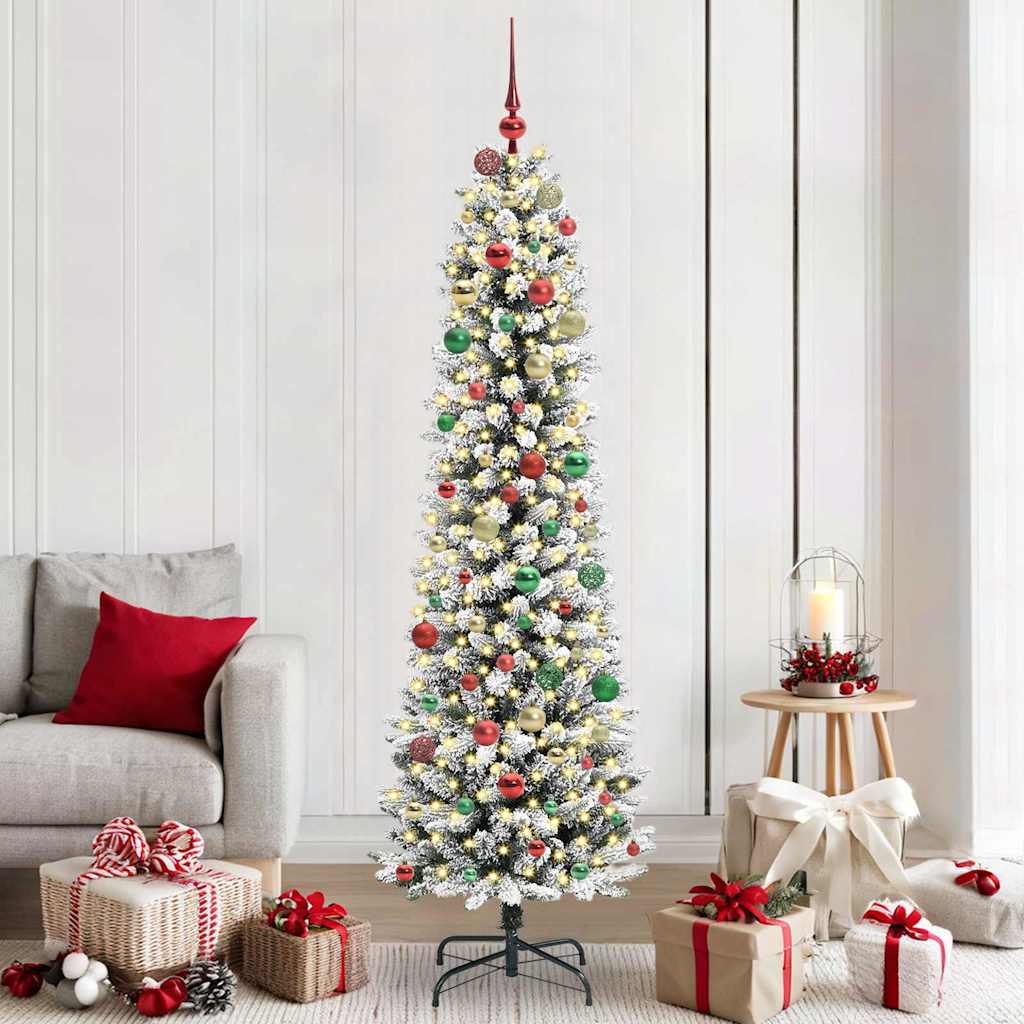 Kunstigjuletre med LED -stripelys Hvit 210cm PVC