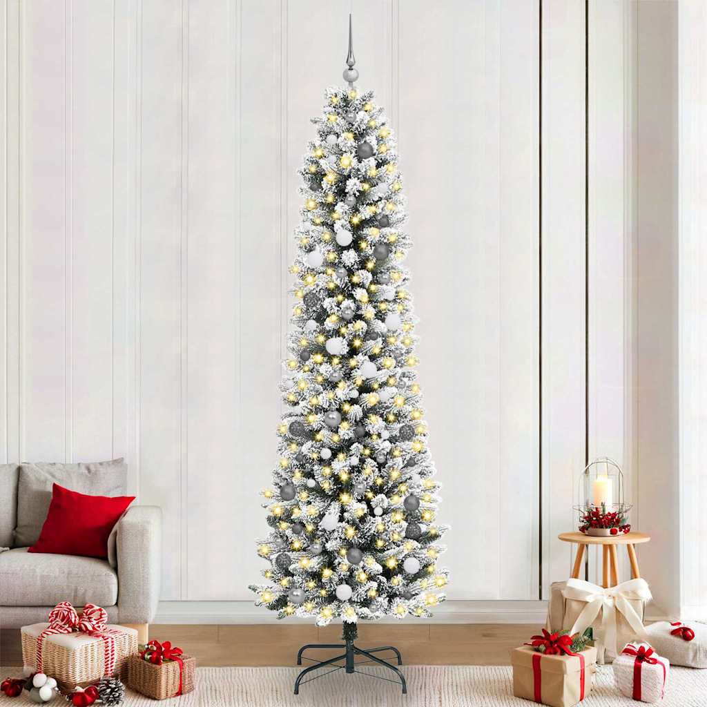 Kunstigjuletre med LED -stripelys Hvit 240cm PVC