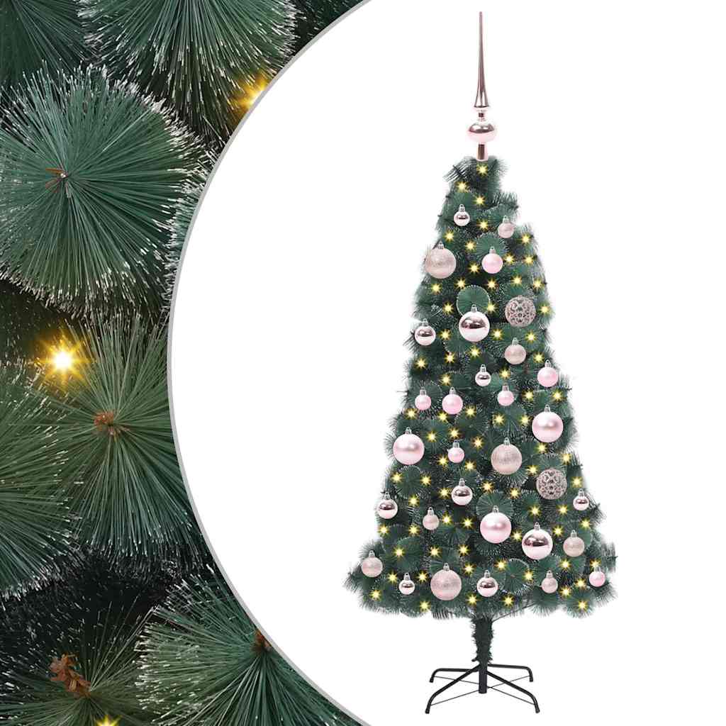 Kunstig forhåndsbelyst juletre med kule sett grønn 120 cm PET