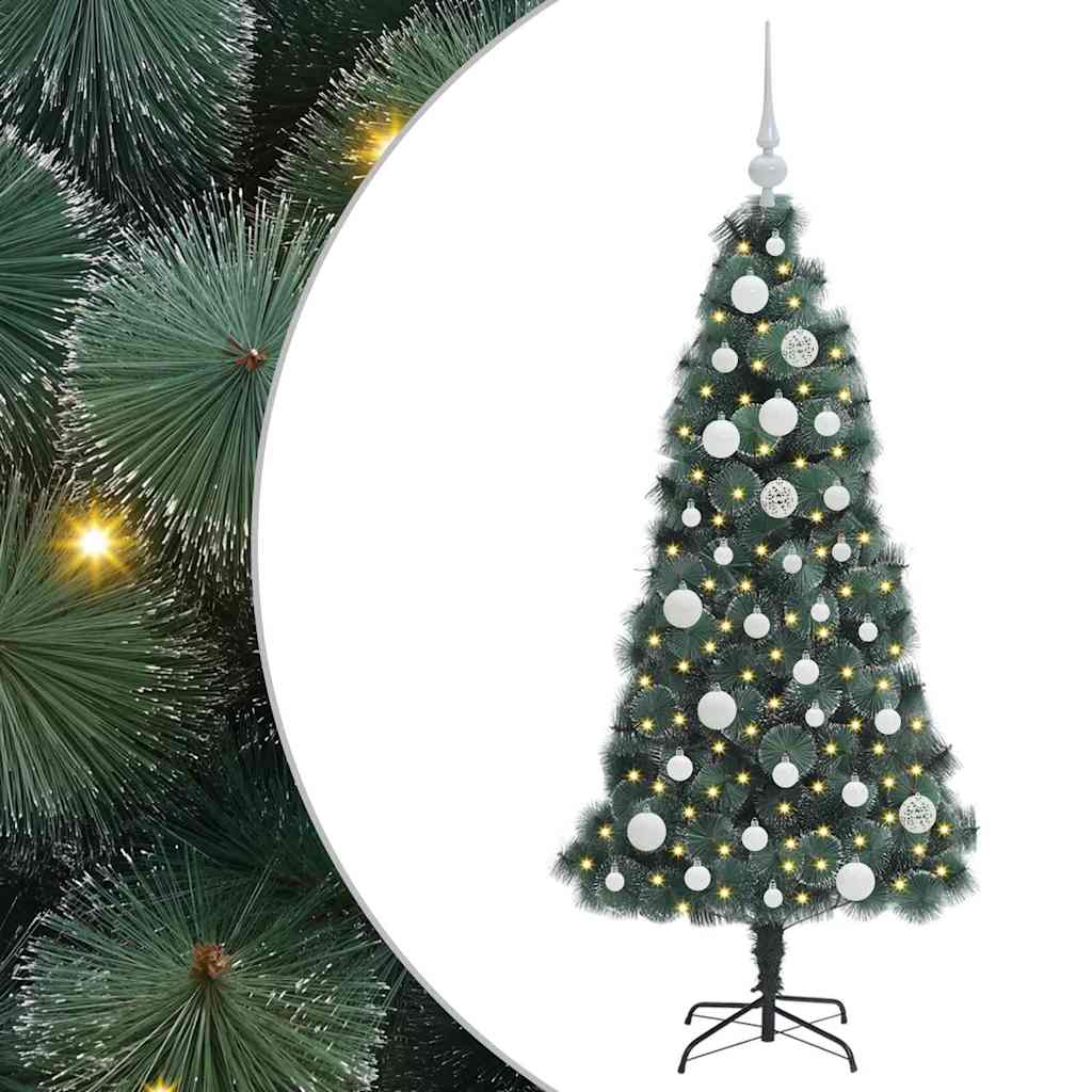 Kunstig Forhåndsbelyst Juletre med Kule Sett grønn 120 cm PET