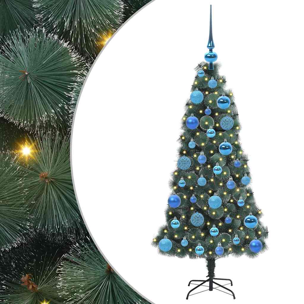 Kunstig forhåndsbelyst juletre med kule sett grønn 120 cm PET