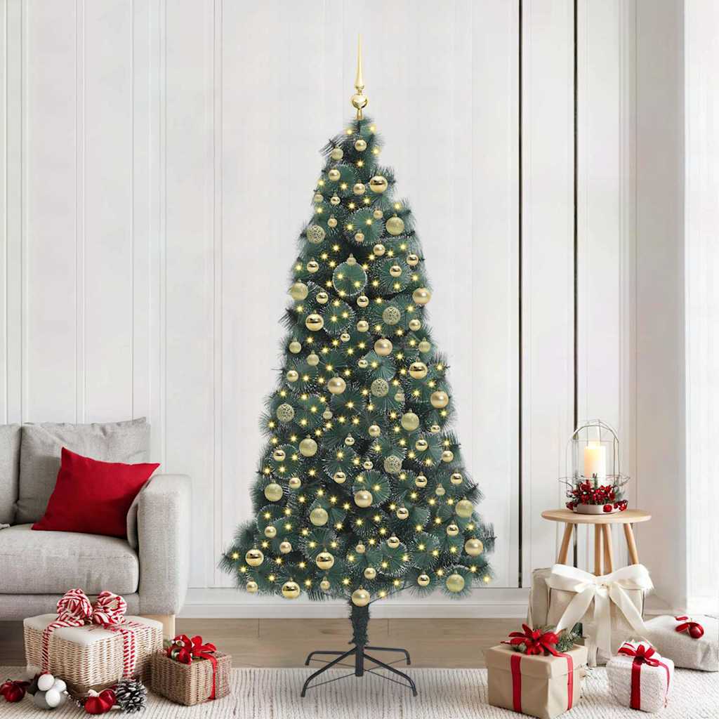 Kunstig Forbelyst Juletre med Kule Sett grønn 210 cm PET