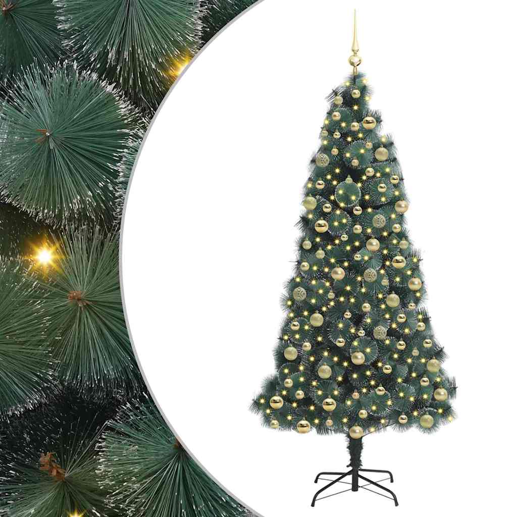 Kunstig Forbelyst Juletre med Kule Sett grønn 210 cm PET