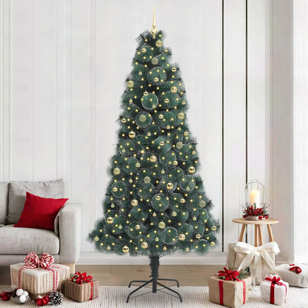 Kunstig forbelyst juletre med kule-sett grønn 240 cm PET