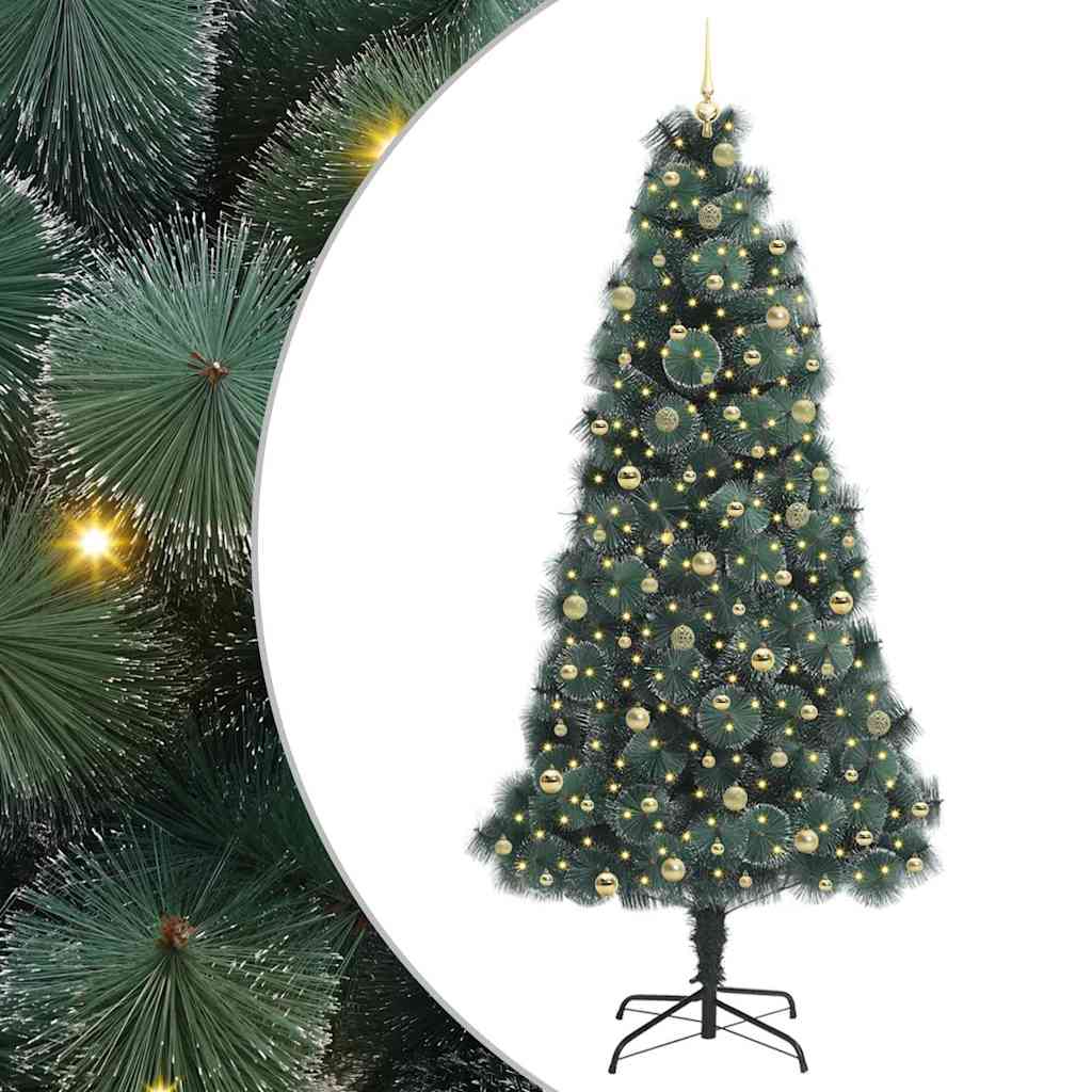 Kunstig forbelyst juletre med kule-sett grønn 240 cm PET