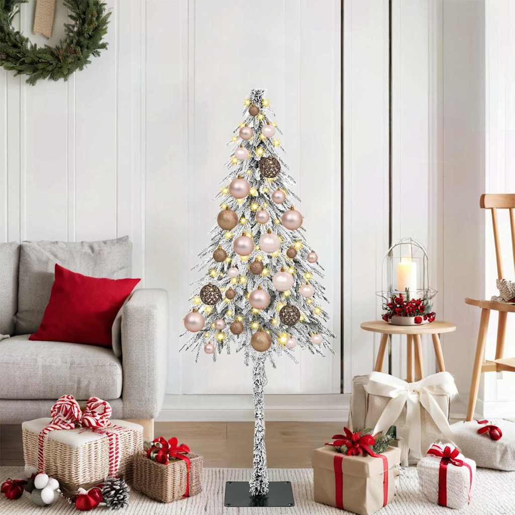 Juletre med LED -stripelys Hvit 120 cm PE