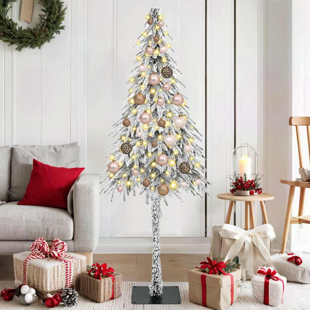 Juletre med LED -stripelys Hvit 150 cm PE