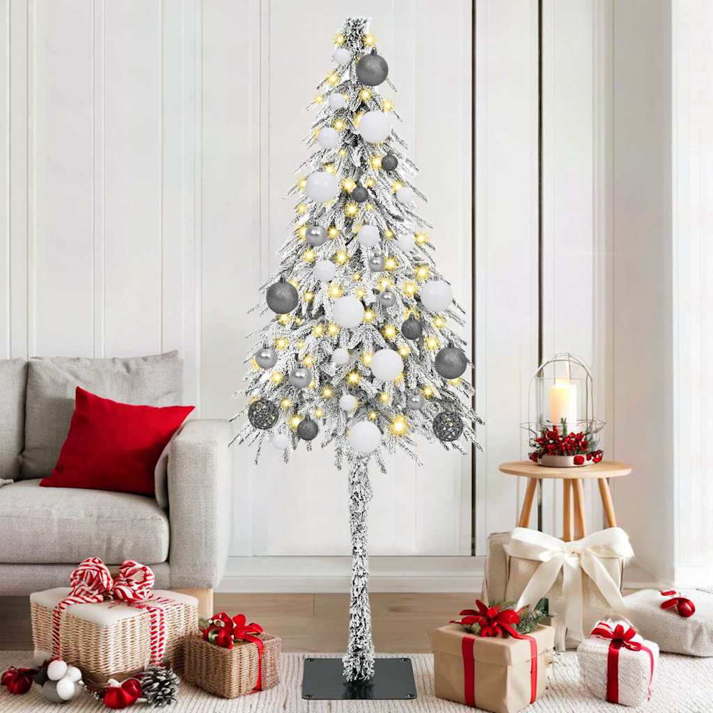 Juletre med LED -stripelys Hvit 180 cm PE