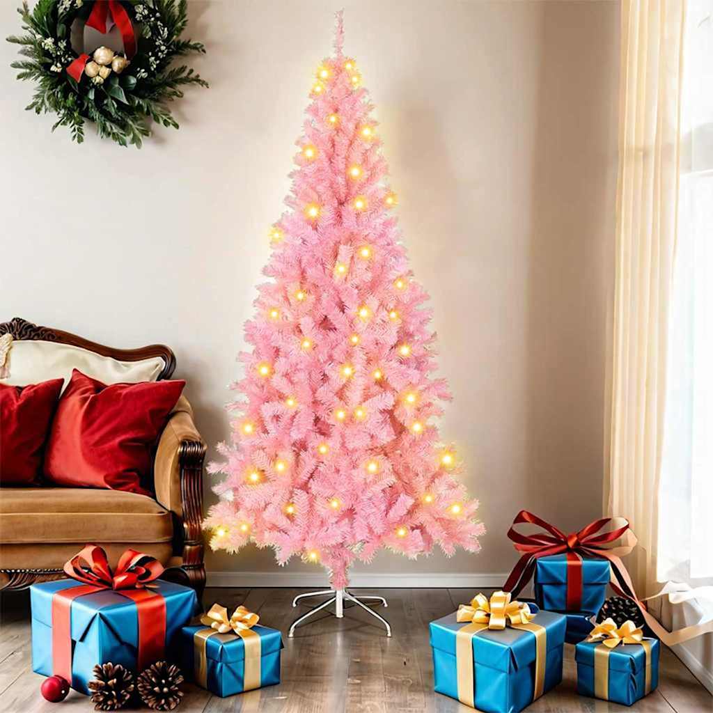 Kunstig juletre med LED -stripelys Rosa 180 cm PVC