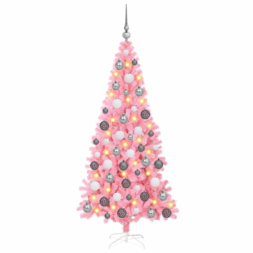 Kunstig juletre med LED -stripelys Rosa 180 cm PVC
