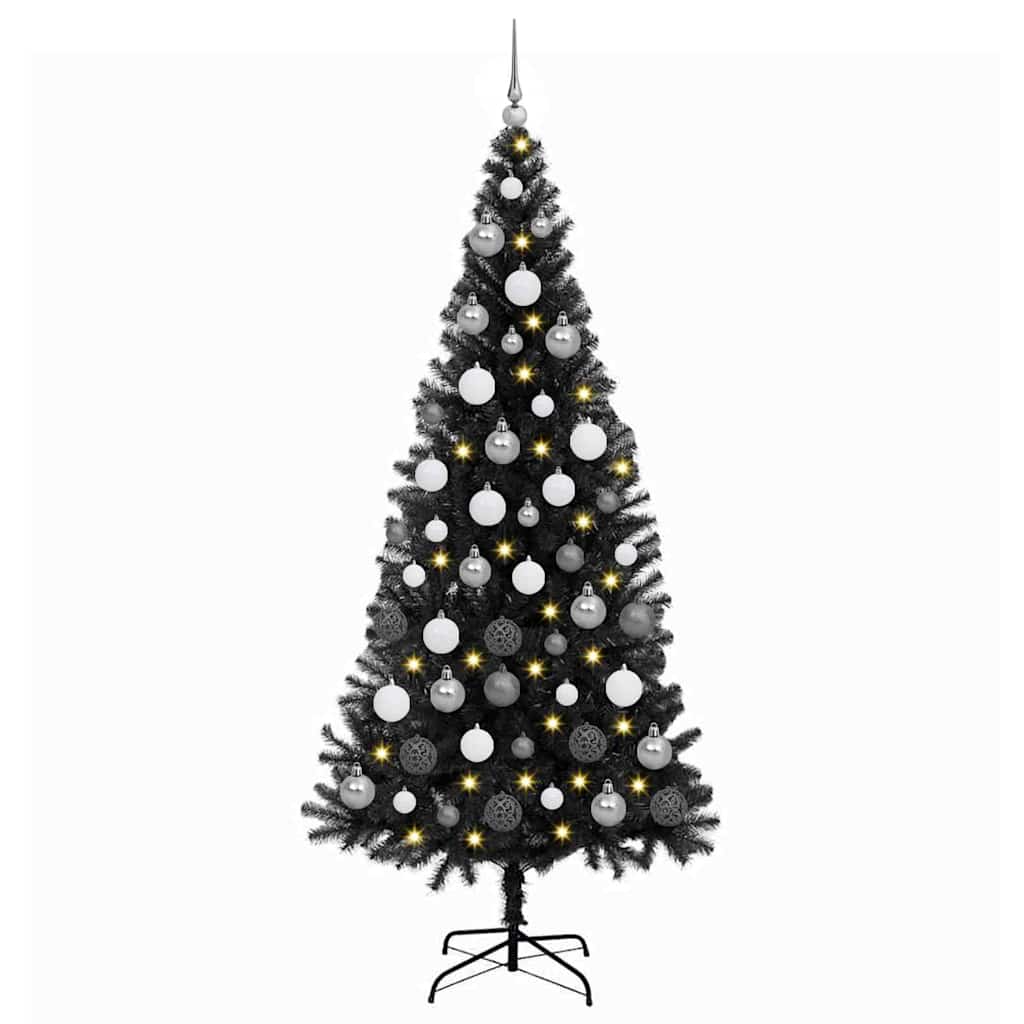 Kunstig juletre med LED -stripelys Svart 180 cm PVC