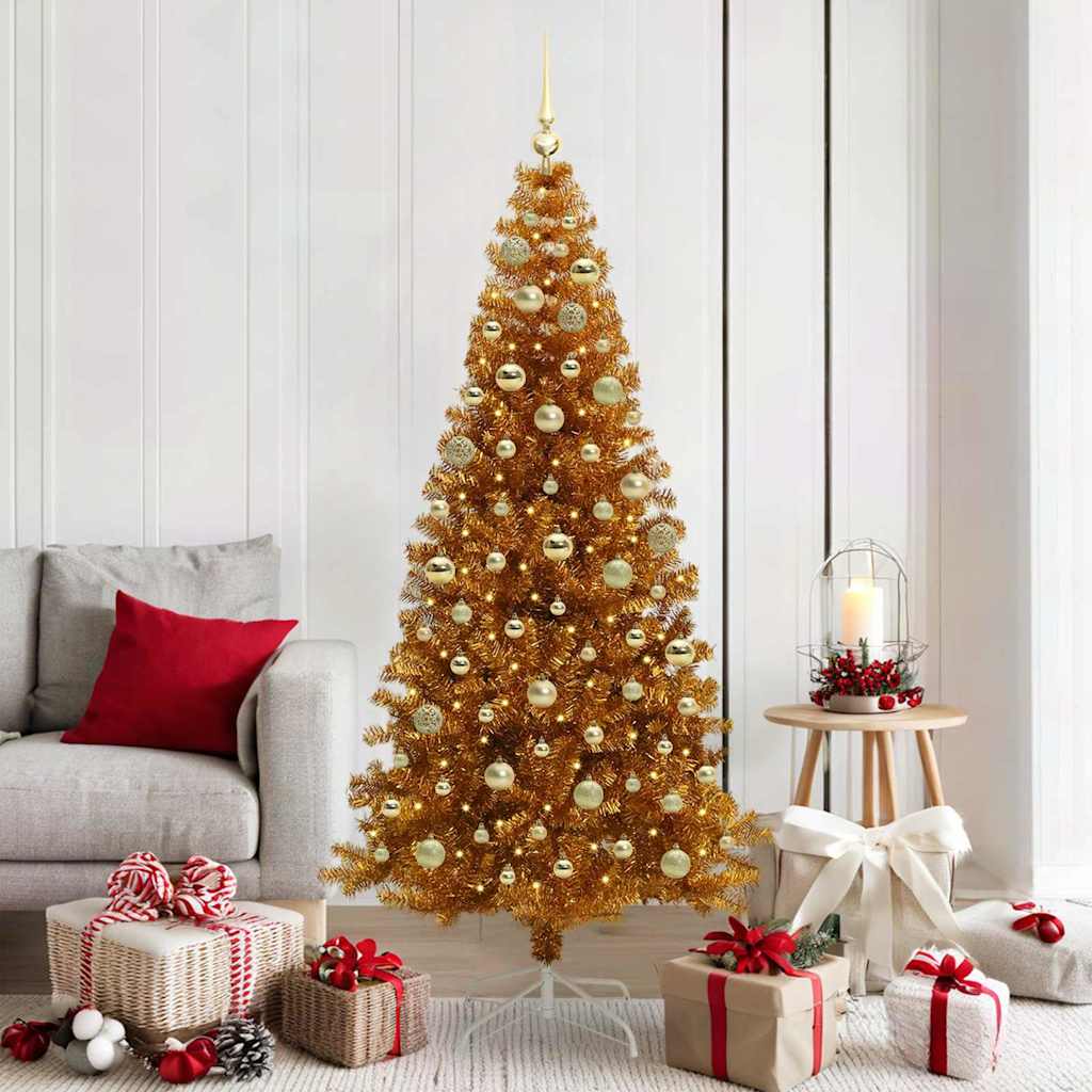 Juletre med 300 LED med stativ Gull 180 cm PET