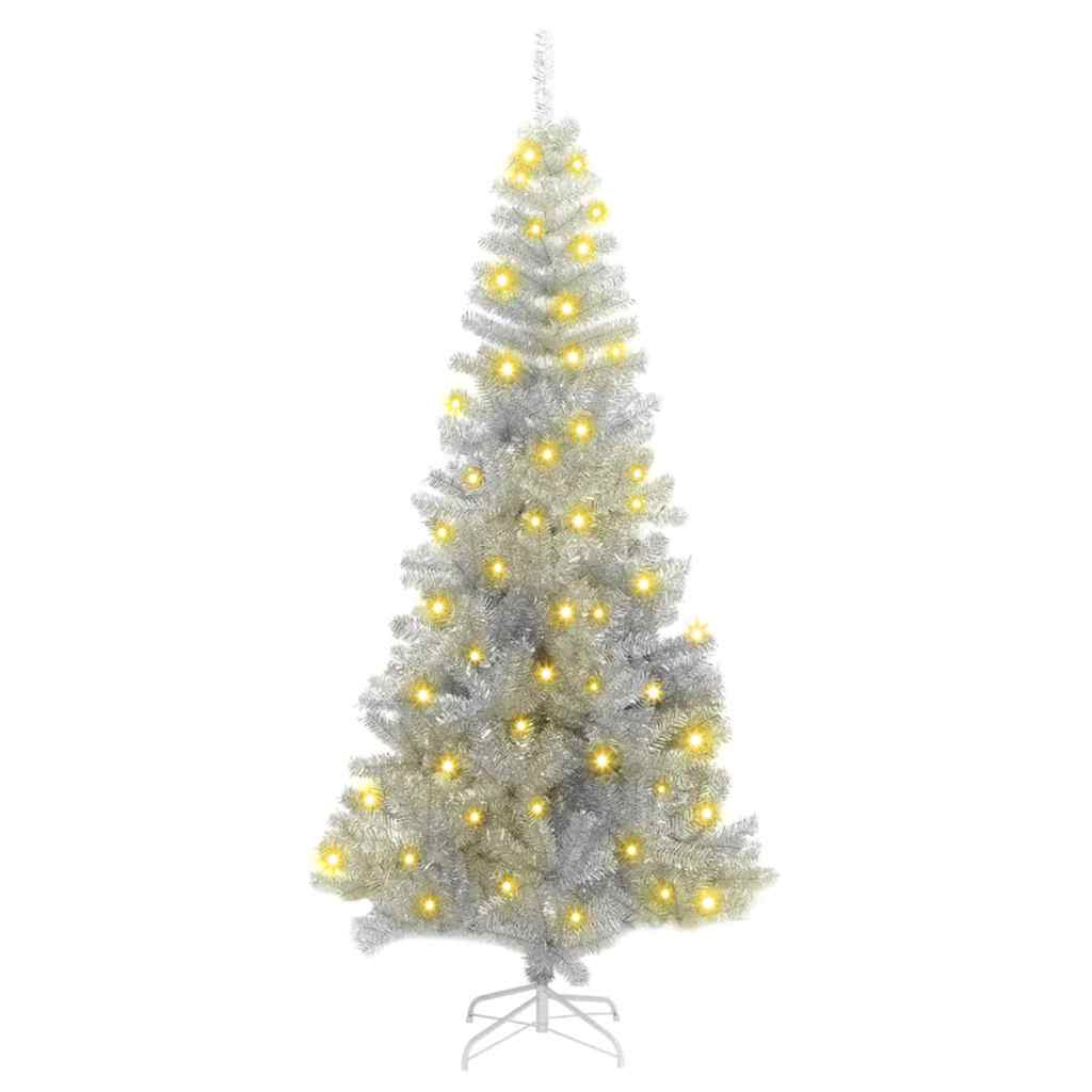 Kunstig juletre med LED -stripelys sølv 180 cm PET