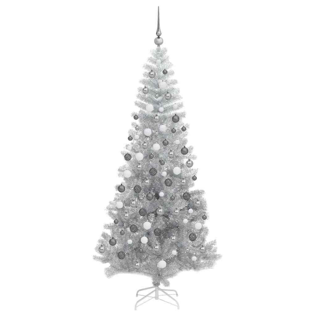 Kunstig juletre med LED -stripelys sølv 180 cm PET