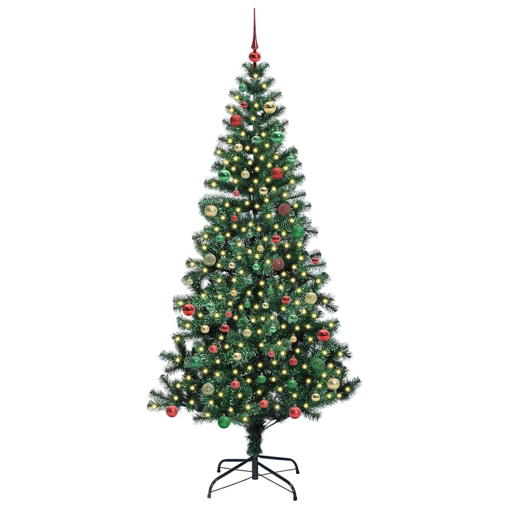 Kunstig Forhåndsopplyst Juletre grønn 210 cm PVC og metall