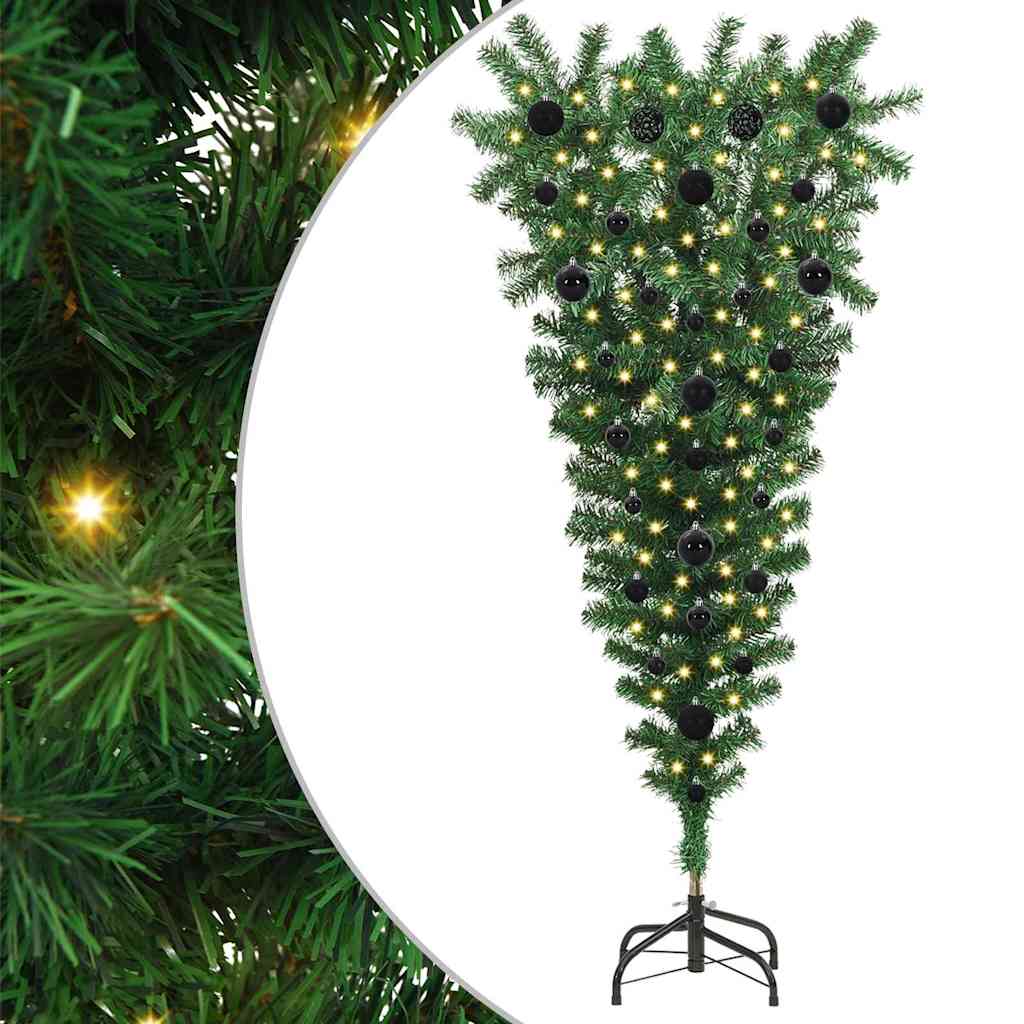 Opp-ned kunstig forhåndsbelyst juletre med kule-sett 120 cm