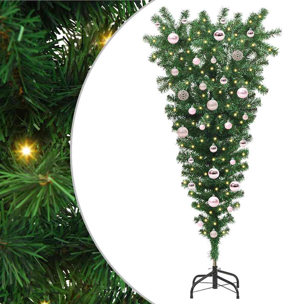 Opp-ned kunstig forhåndsbelyst juletre med kule sett 150 cm
