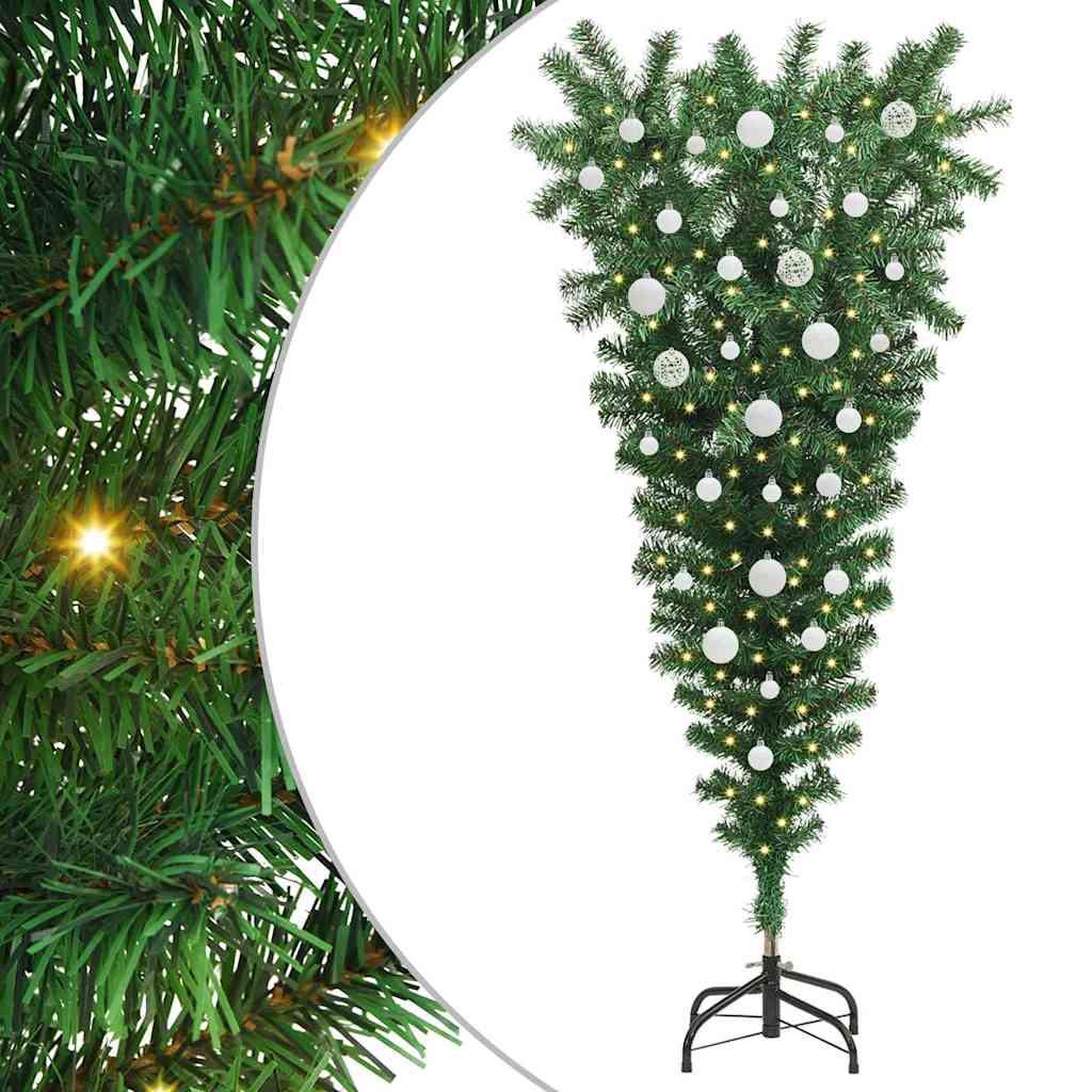 Opp-ned kunstig forhåndsbelyst juletre med kulesett 150 cm