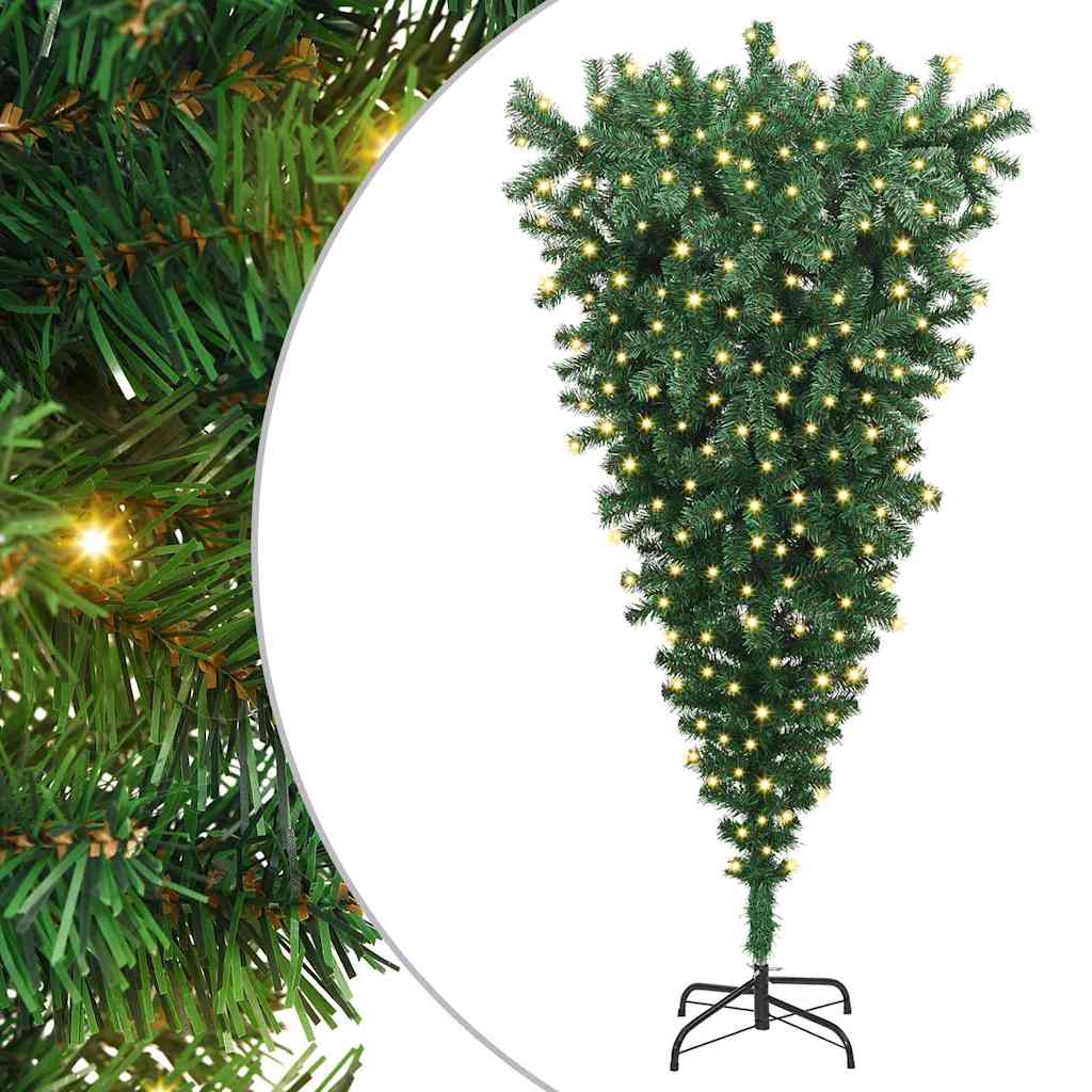 Opp-ned Kunstig Forbelyst Juletre grønn 180 x 90 cm PVC