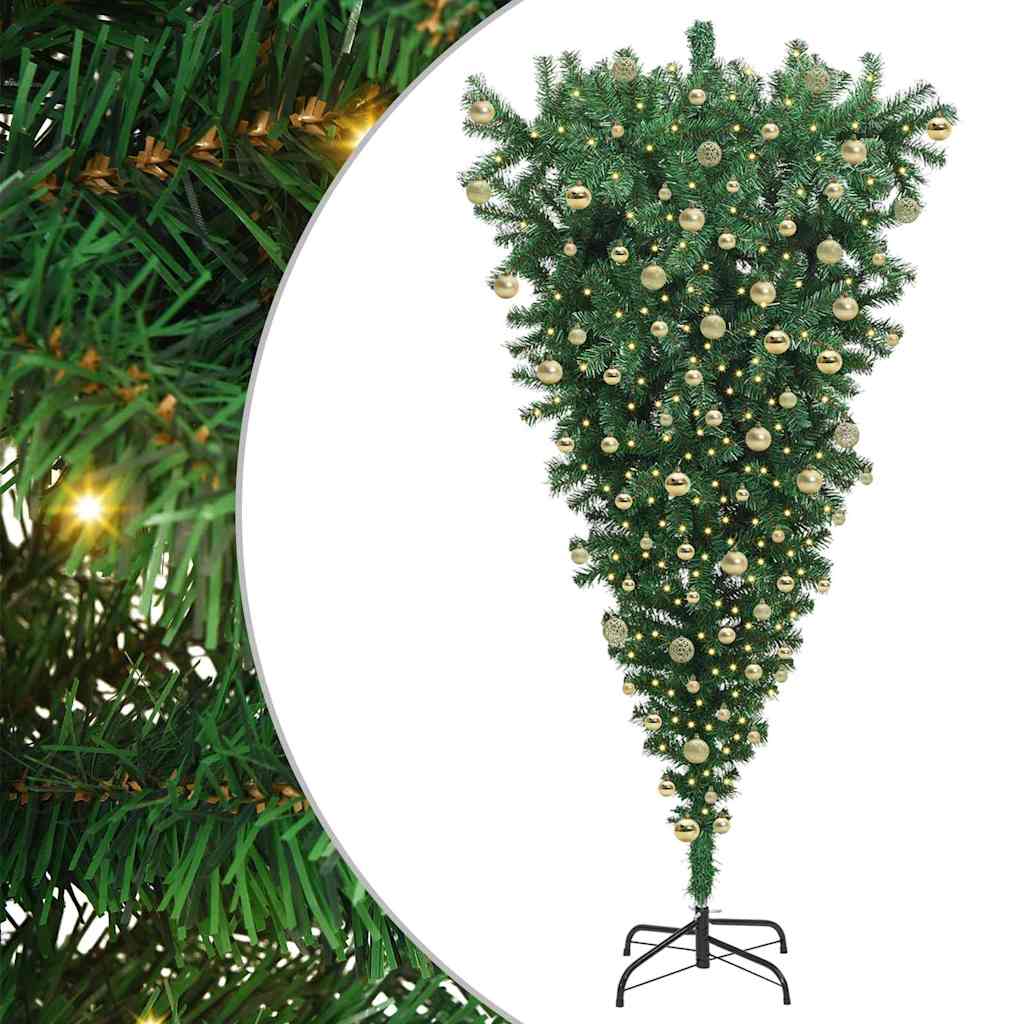 Opp-ned kunstig forhåndsbelyst juletre med kule-sett 180 cm