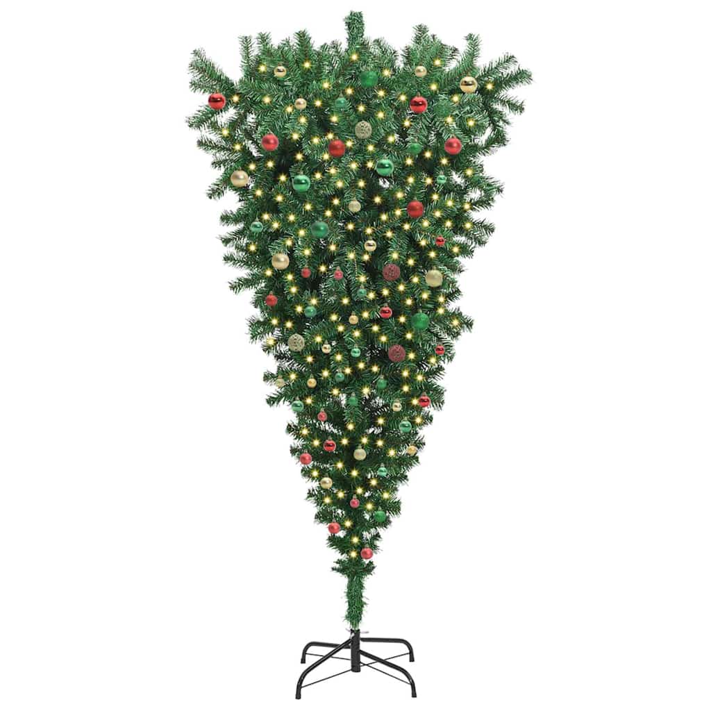 Opp-ned Kunstig Forhåndsbelyst Juletre med Ballsett 210 cm