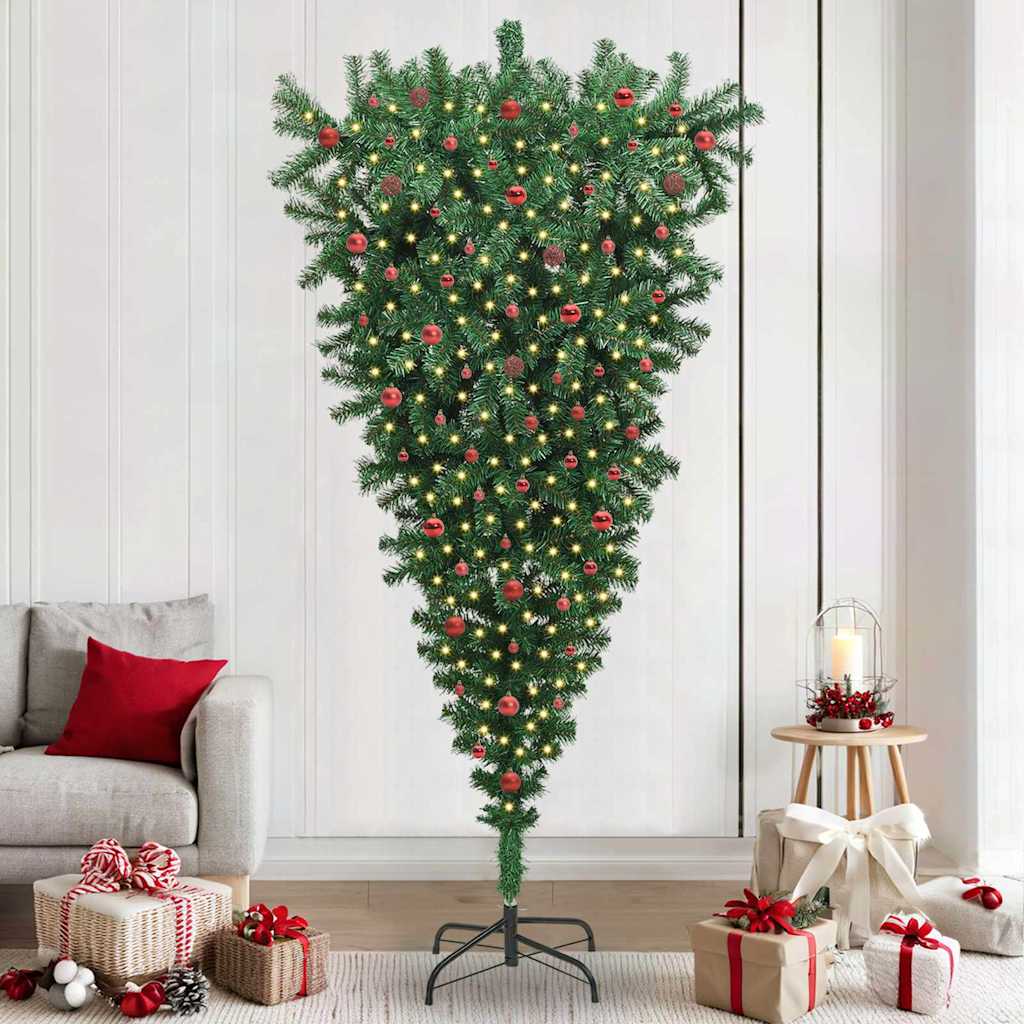 Omvendt kunstig forhåndsopplyst juletre med kule-sett 240 cm