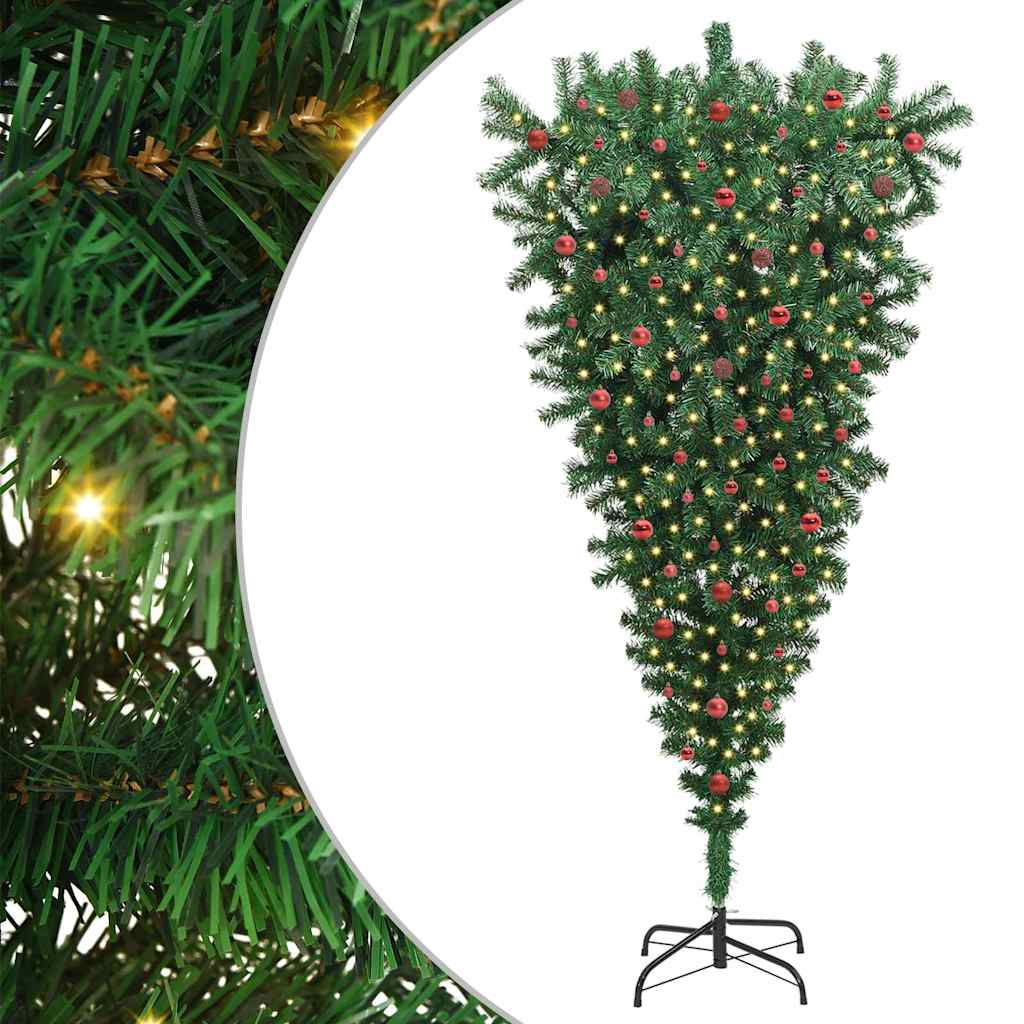 Omvendt kunstig forhåndsopplyst juletre med kule-sett 240 cm