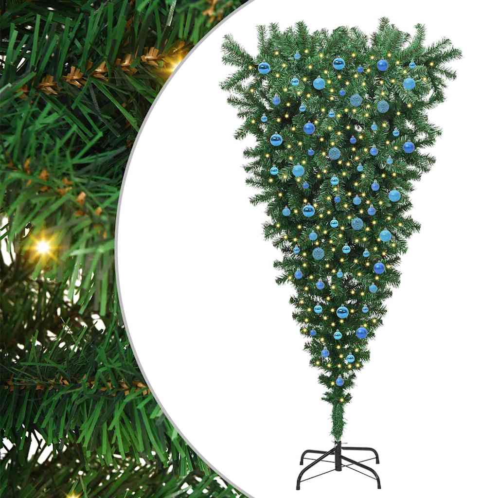 Opp-ned kunstig forhåndsbelyst juletre med kule sett 240 cm