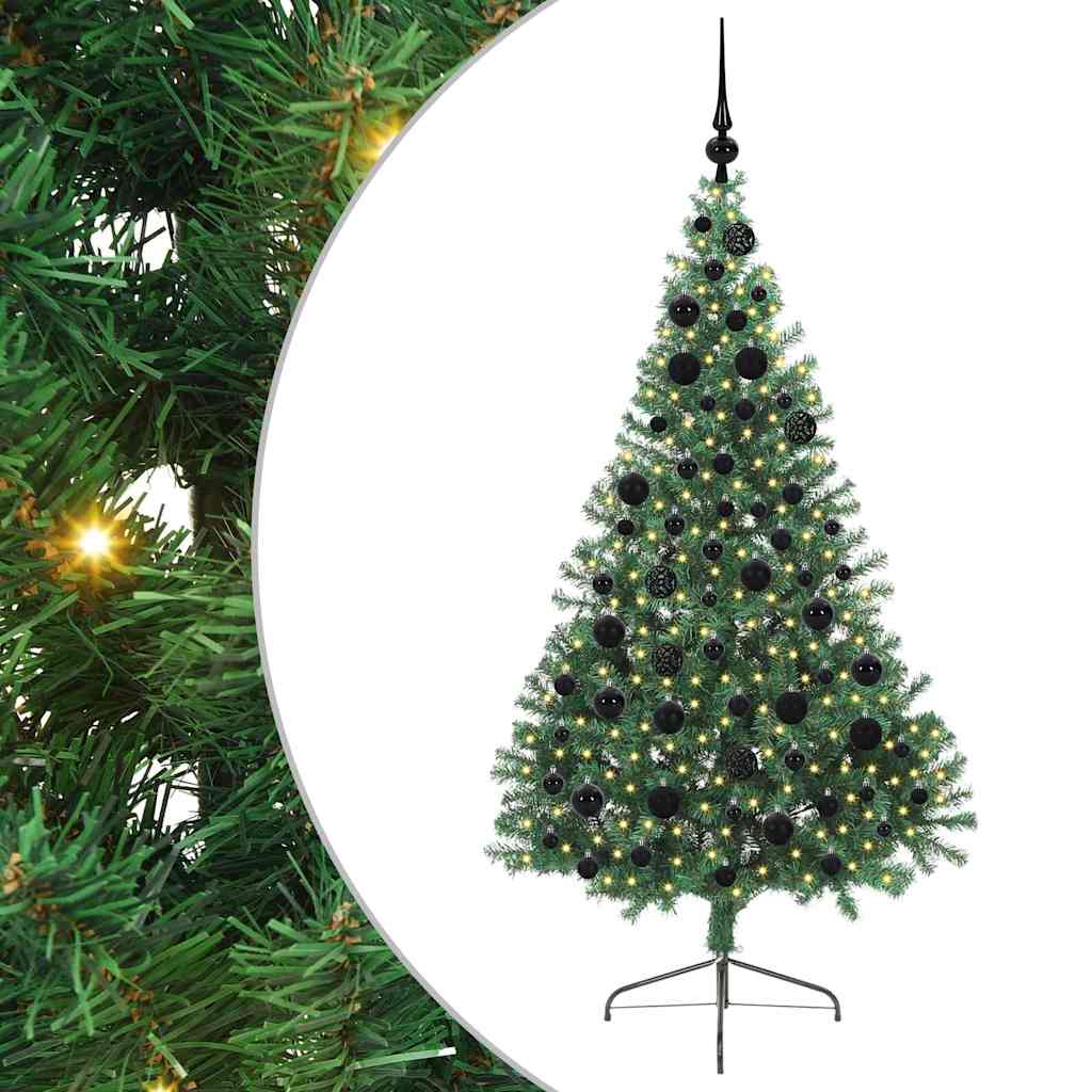 Kunstig Forhåndsopplyst Juletre med 300 LED grønn 180 cm PVC