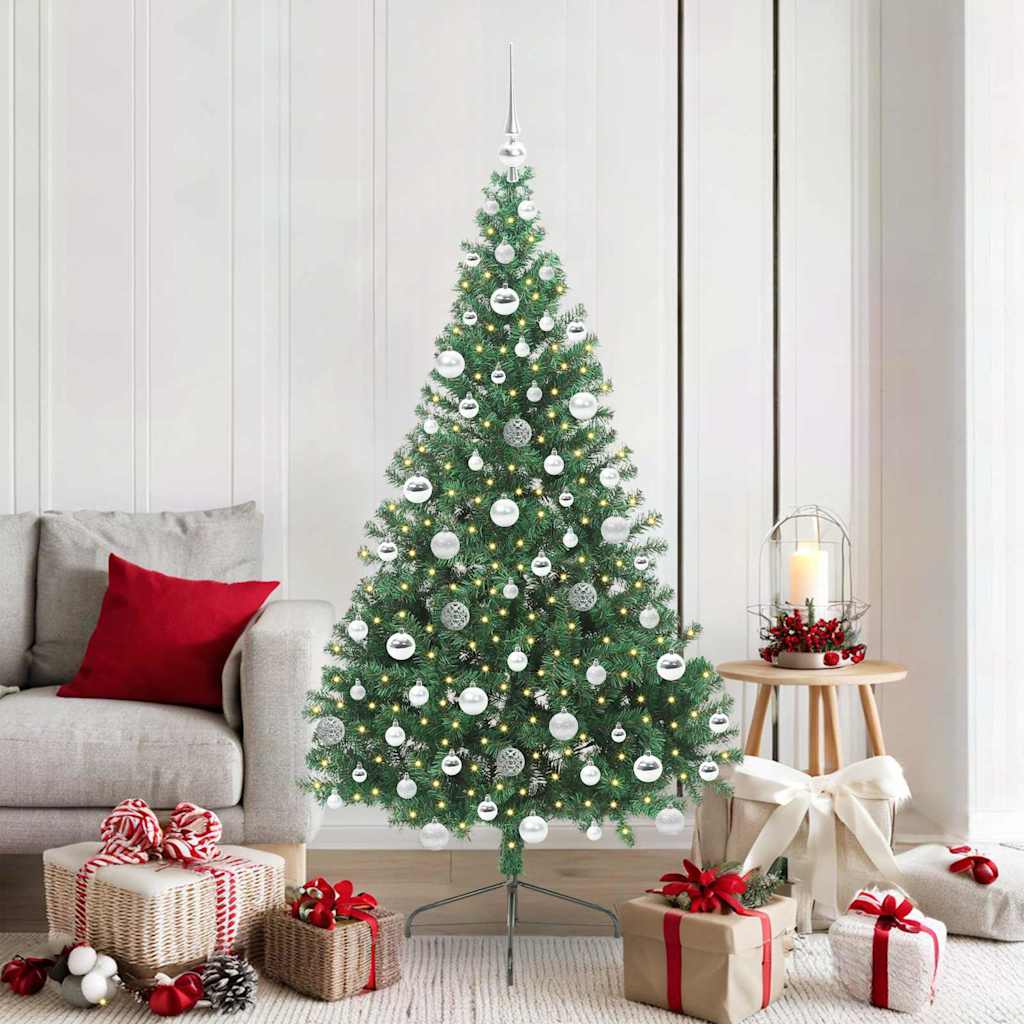 Kunstig Forhåndsopplyst Juletre med 300 LED grønn 180 cm PVC
