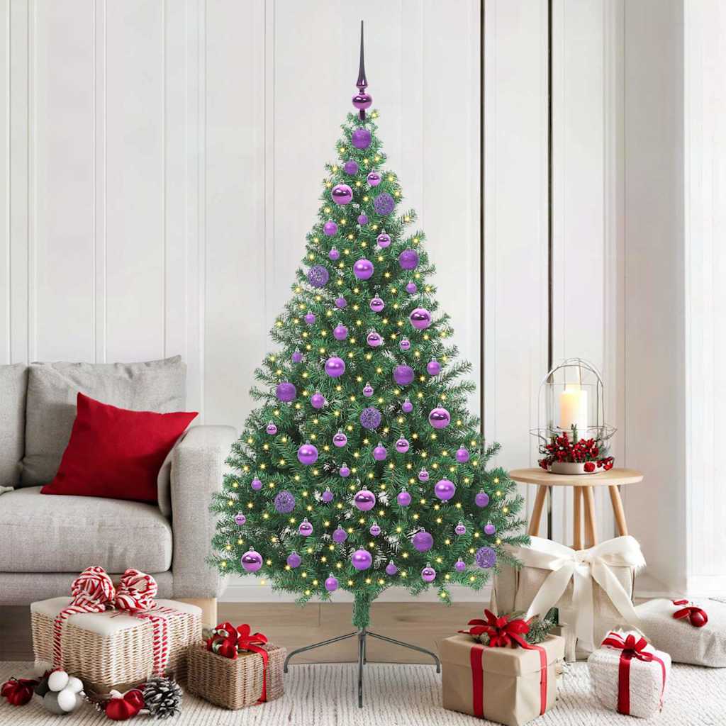 Kunstig Forhåndsopplyst Juletre med 300 LED grønn 180 cm PVC