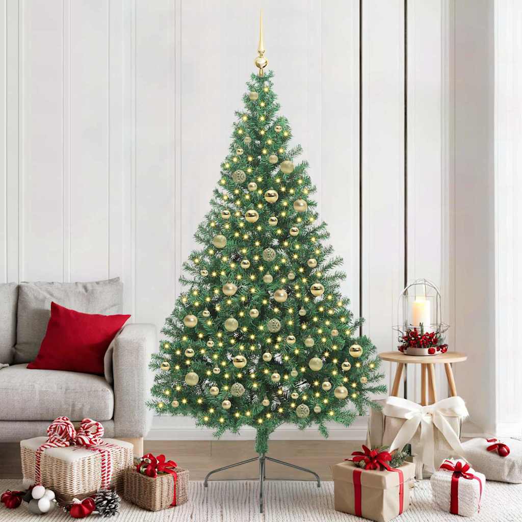 Kunstig Forhåndsopplyst Juletre med 300 LED grønn 210 cm PVC