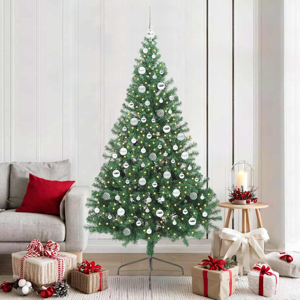 Kunstig Forhåndsopplyst Juletre med 300 LED grønn 210 cm PVC