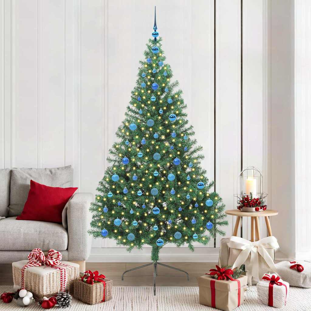 Kunstig Forhåndsopplyst Juletre med 300 LED grønn 210 cm PVC