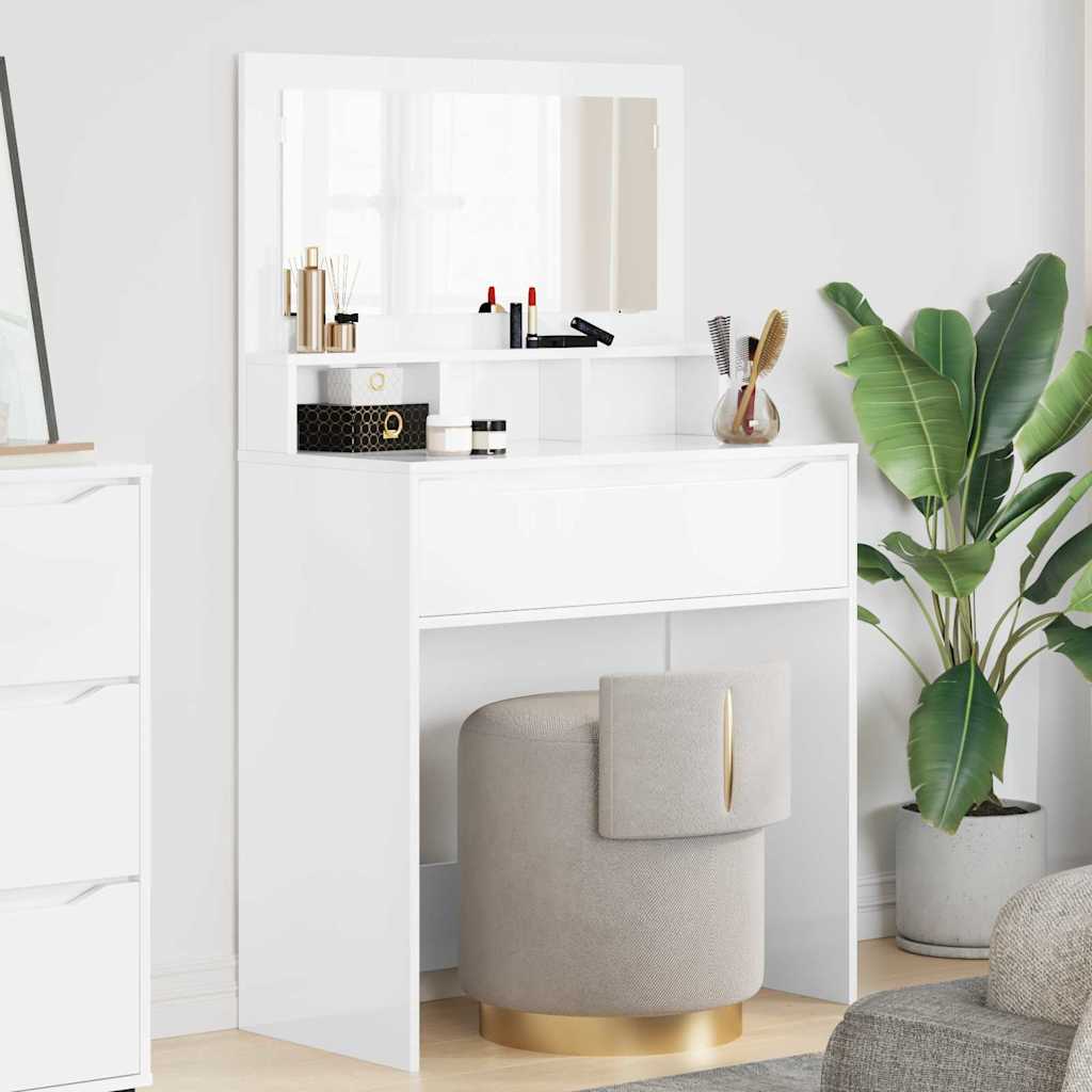 Soverom sminkebord med skuff Høyglanset hvit 80 x 39,6 x 135 cm