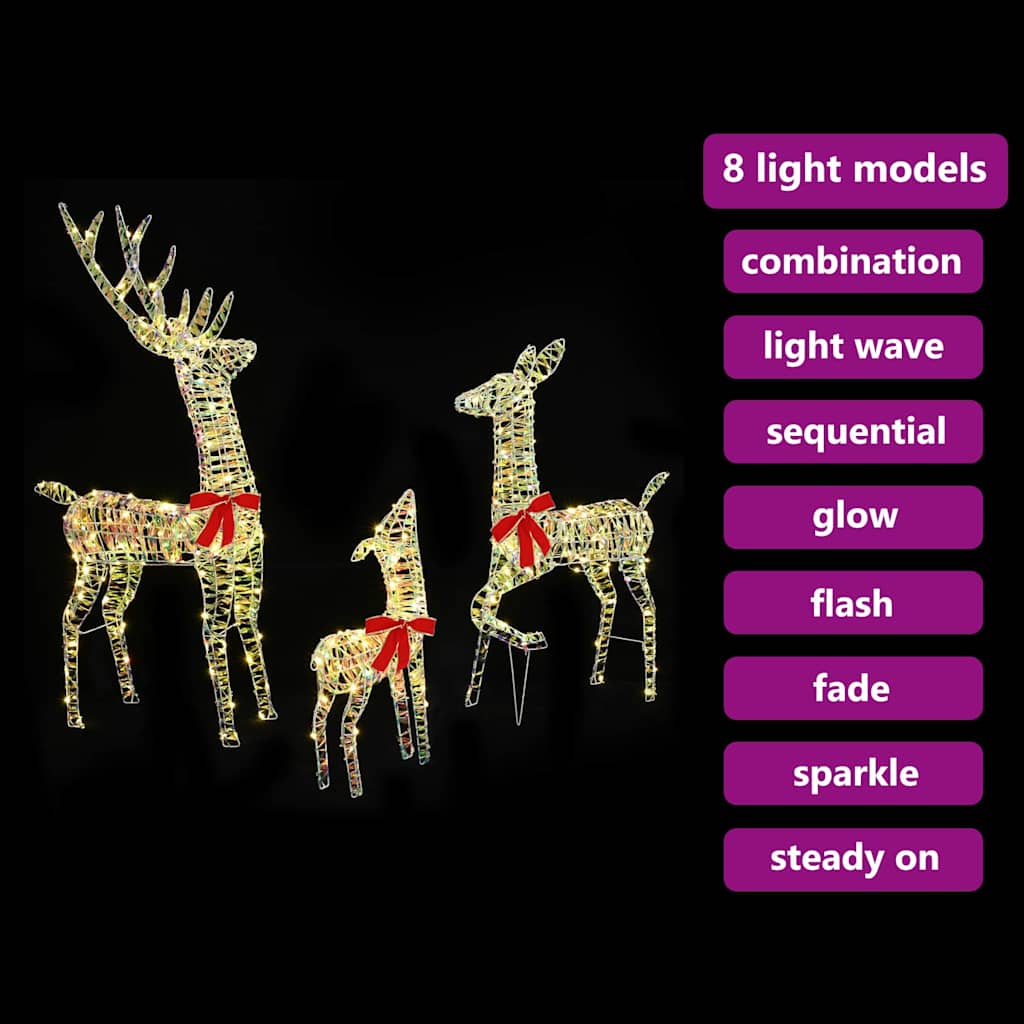 Reinsdyrfamilie 3 pcs Varmhvit 128 cm PET