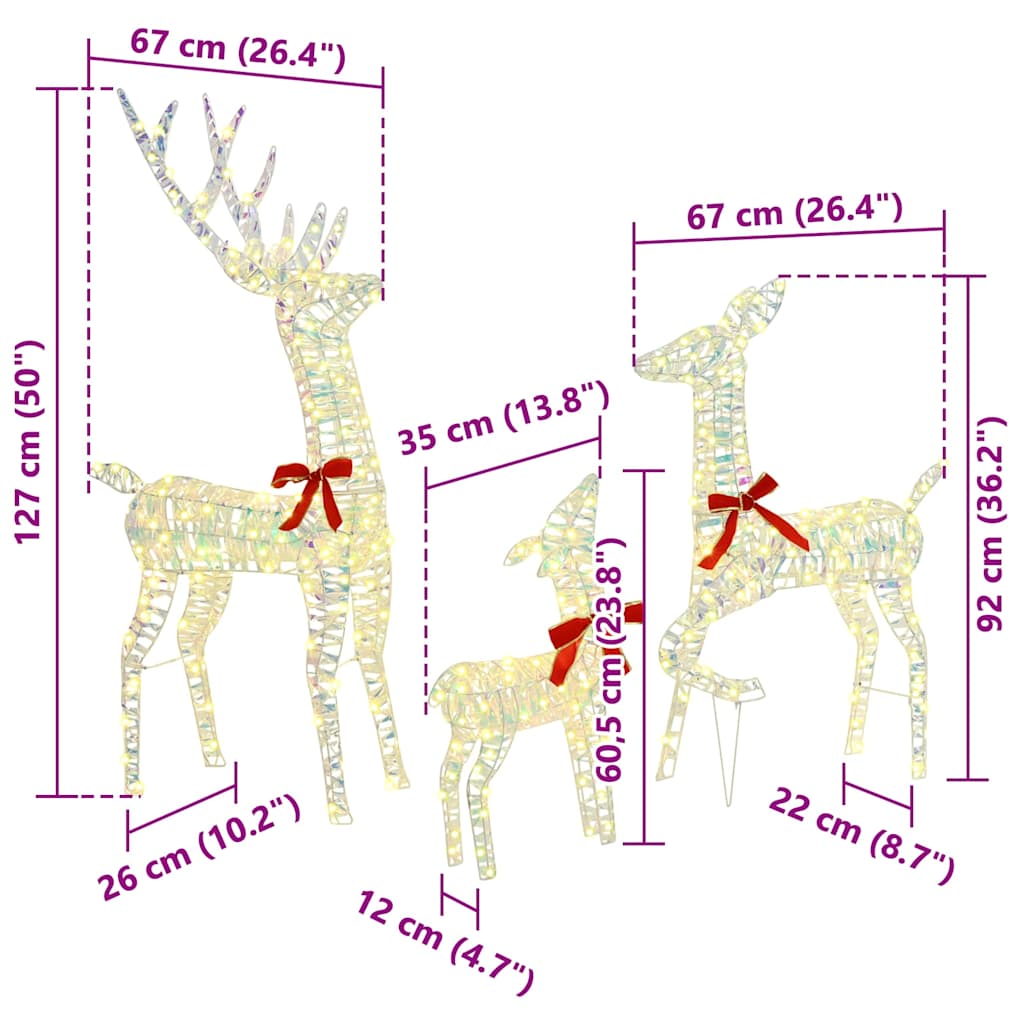 Reinsdyrfamilie 3 pcs Varmhvit 128 cm PET