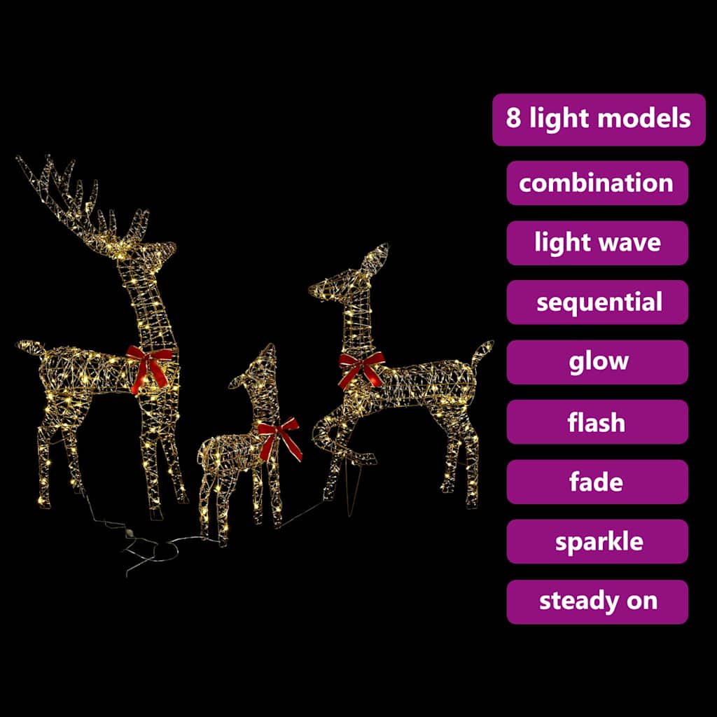 Reinsdyrfamilie 3 pcs Varmhvit 128 cm PET