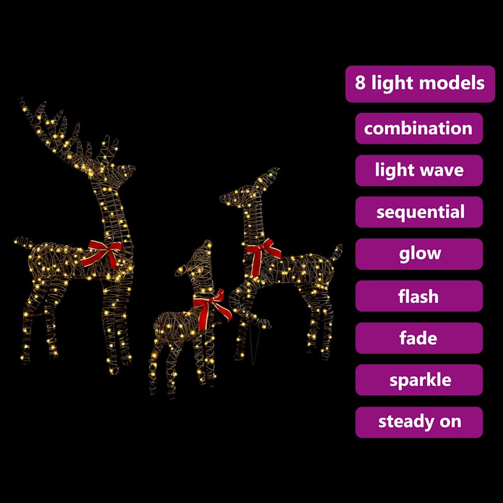 Reinsdyrfamilie 3 pcs Varmhvit 128 cm Rotting