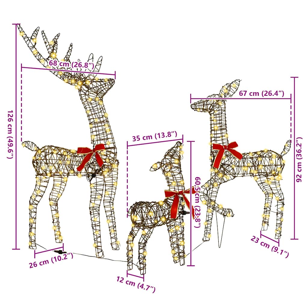 Reinsdyrfamilie 3 pcs Varmhvit 128 cm Rotting