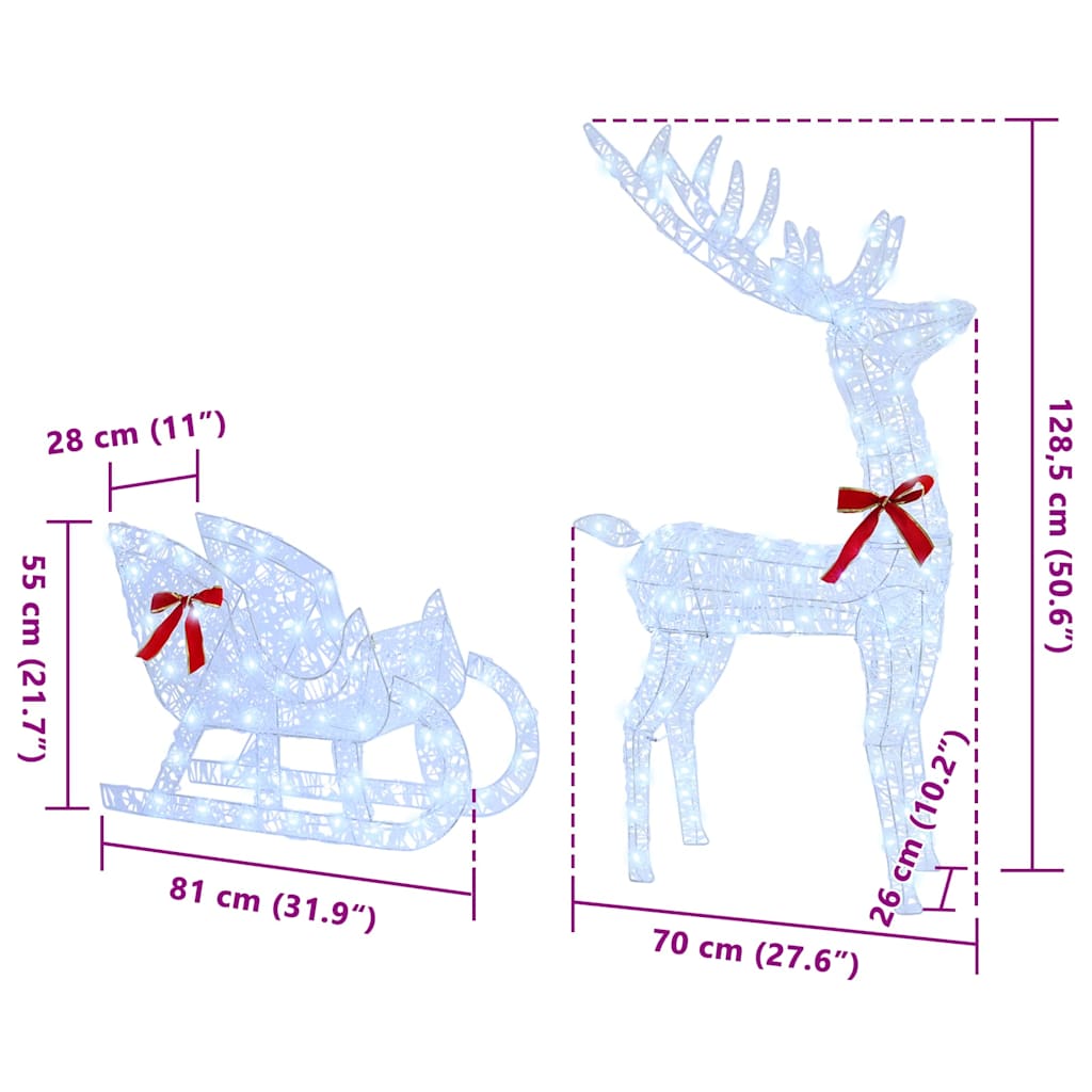 Reinsdyr Trekke Slede Kaldhvit 70 x 26 x 128,5 cm Akryl