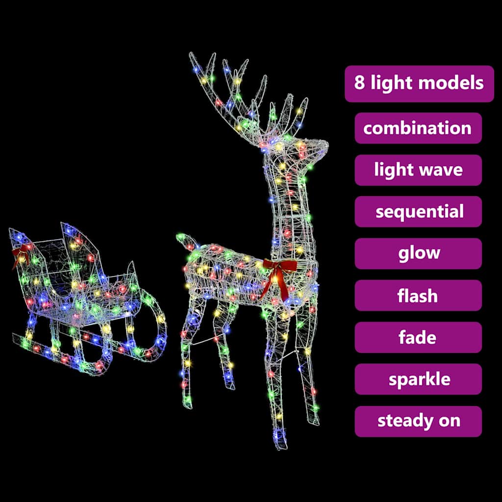 Reinsdyr Trekke Slede fargerik 70 x 26 x 128,5 cm Akryl