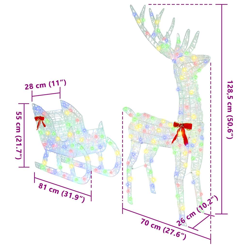 Reinsdyr Trekke Slede fargerik 70 x 26 x 128,5 cm Akryl