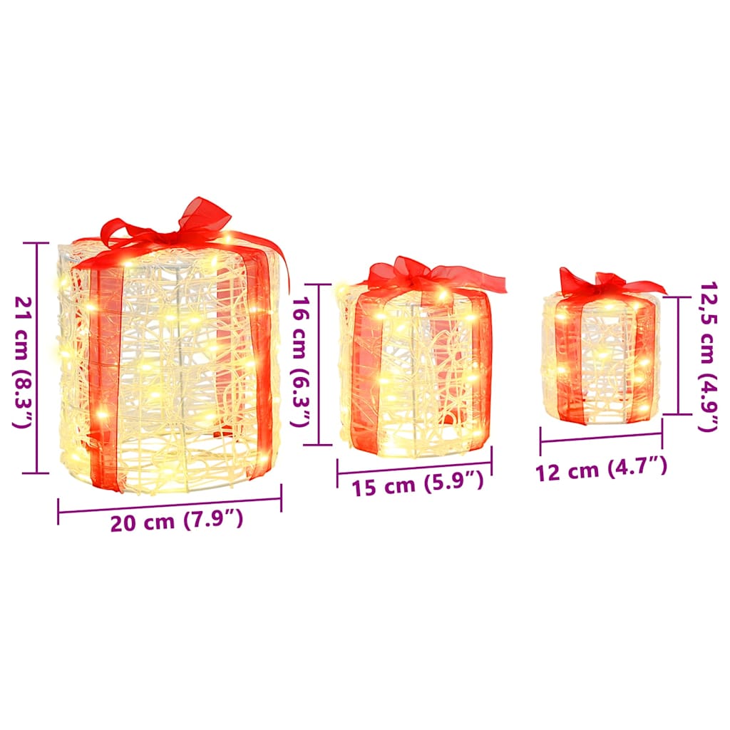 Gaveeske Dekorasjon 3 pcs Varmhvit 20 x 20 x 21 cm Akryl