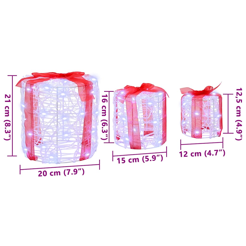 Gaveeske Dekorasjon 3 pcs Kaldhvit 20 x 20 x 21 cm Akryl
